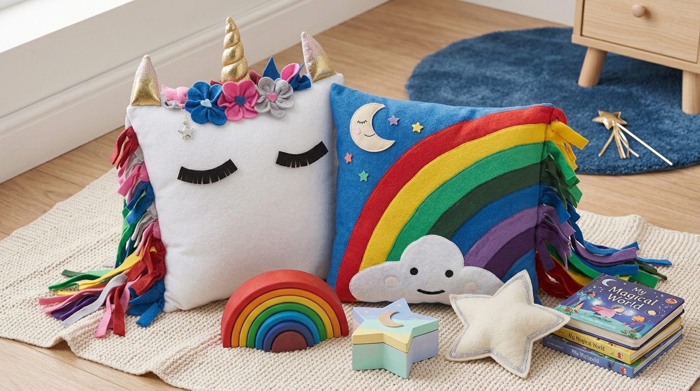 Rainbow and Unicorn Cushions Rainbow end Unicorn Cushions