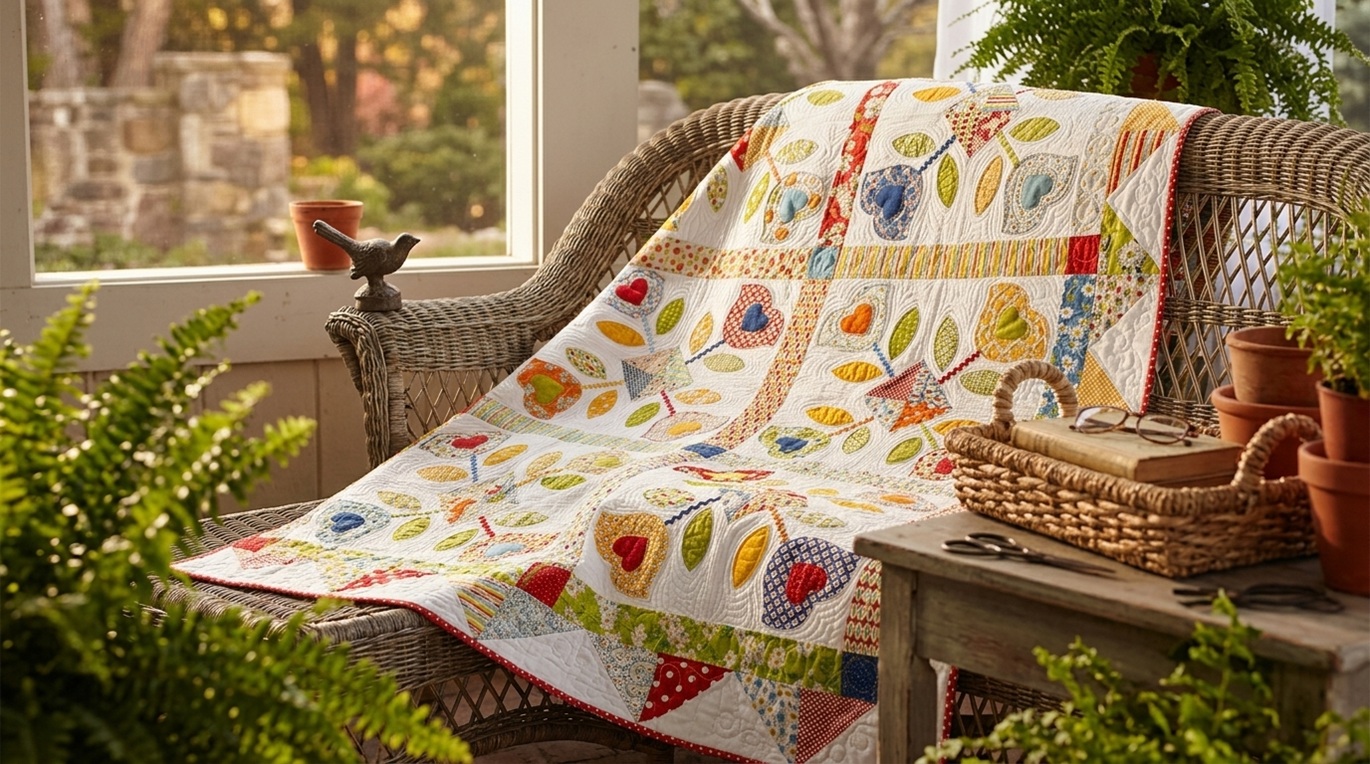 Free Tulip Quilt Festival Pattern Tulip Quilt Festival styled in a home setting