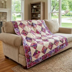 Viola On Point Quilt: Free Elegant Floral Quilt Pattern 4 Viola On Point Quilt