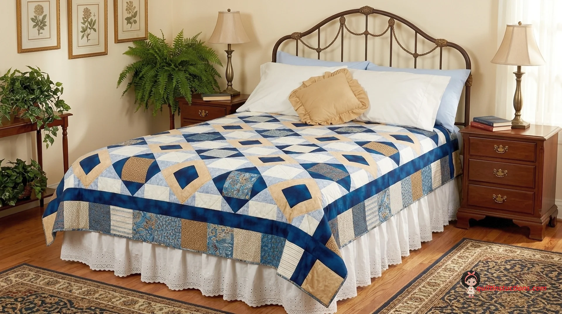 Close up of diamond quilt blocks with precise stitching Close up of diamond quilt blocks with precise stitching