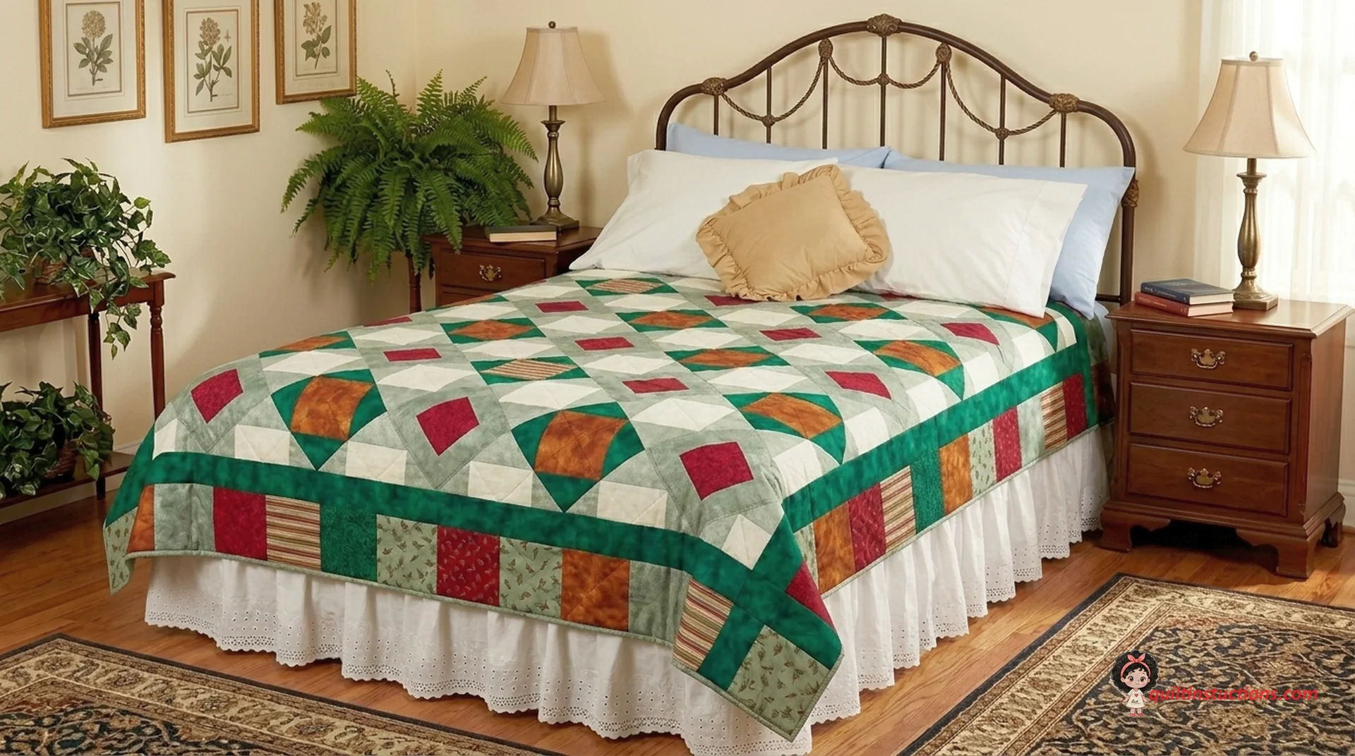Diamonds on Parede Quilt draped over a wooden chair Diamonds on Parede Quilt draped over a wooden chair