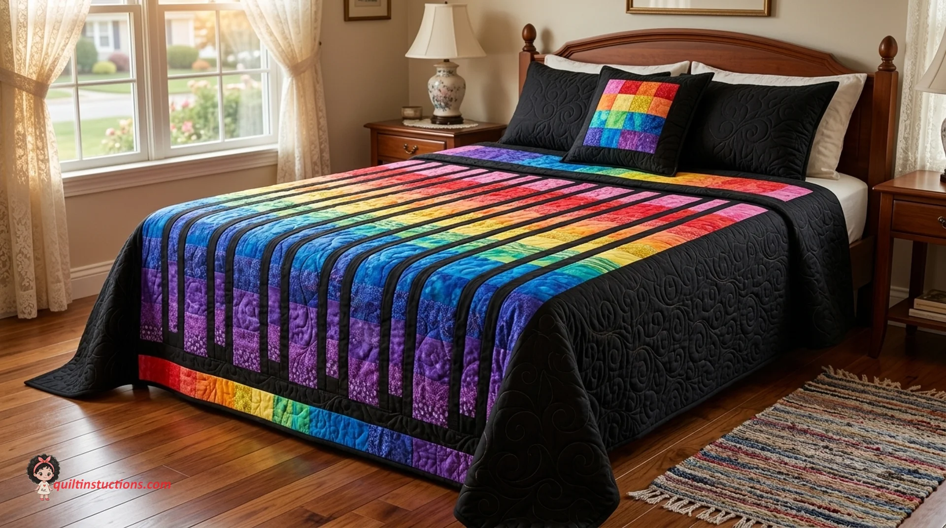 Stripped Ease Quilt showcasing vibrant color strips Stripped Ease Quilt showcasing vibrant color strips