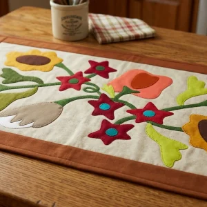 Fall Bouquet quilt 7 Fall Bouquet Quilt: Create a stunning 30-1/2 inch wall hanging with Janet Nesbitt's primitive appliqué pattern. Perfect for autumn home decor.