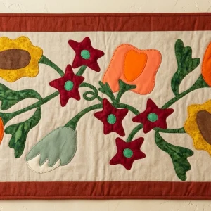 Fall Bouquet quilt 6 Fall Bouquet Quilt: Create a stunning 30-1/2 inch wall hanging with Janet Nesbitt's primitive appliqué pattern. Perfect for autumn home decor.