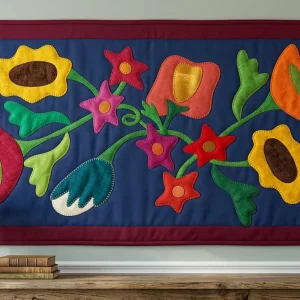 Fall Bouquet quilt 2 Fall Bouquet Quilt: Create a stunning 30-1/2 inch wall hanging with Janet Nesbitt's primitive appliqué pattern. Perfect for autumn home decor.