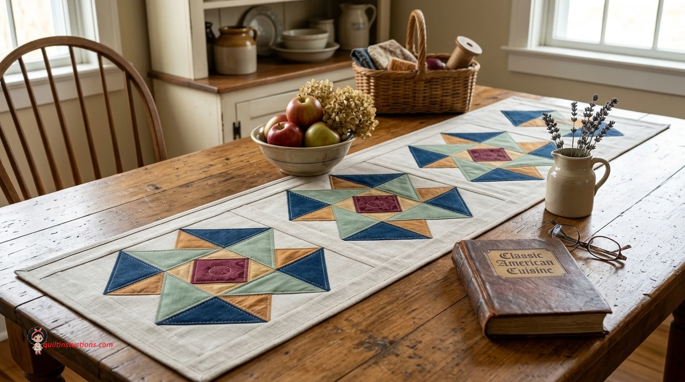 Air Castle Quilt Block arranged in a table runner format Air Castle Quilt Block arranged in a table runner format