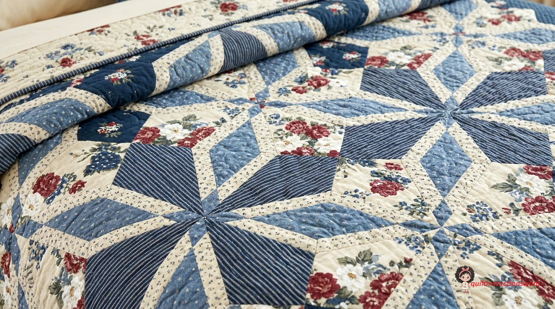 Close-up of the star block piecing in the Bedford Springs Quilt Close-up of the star block piecing in the Bedford Springs Quilt