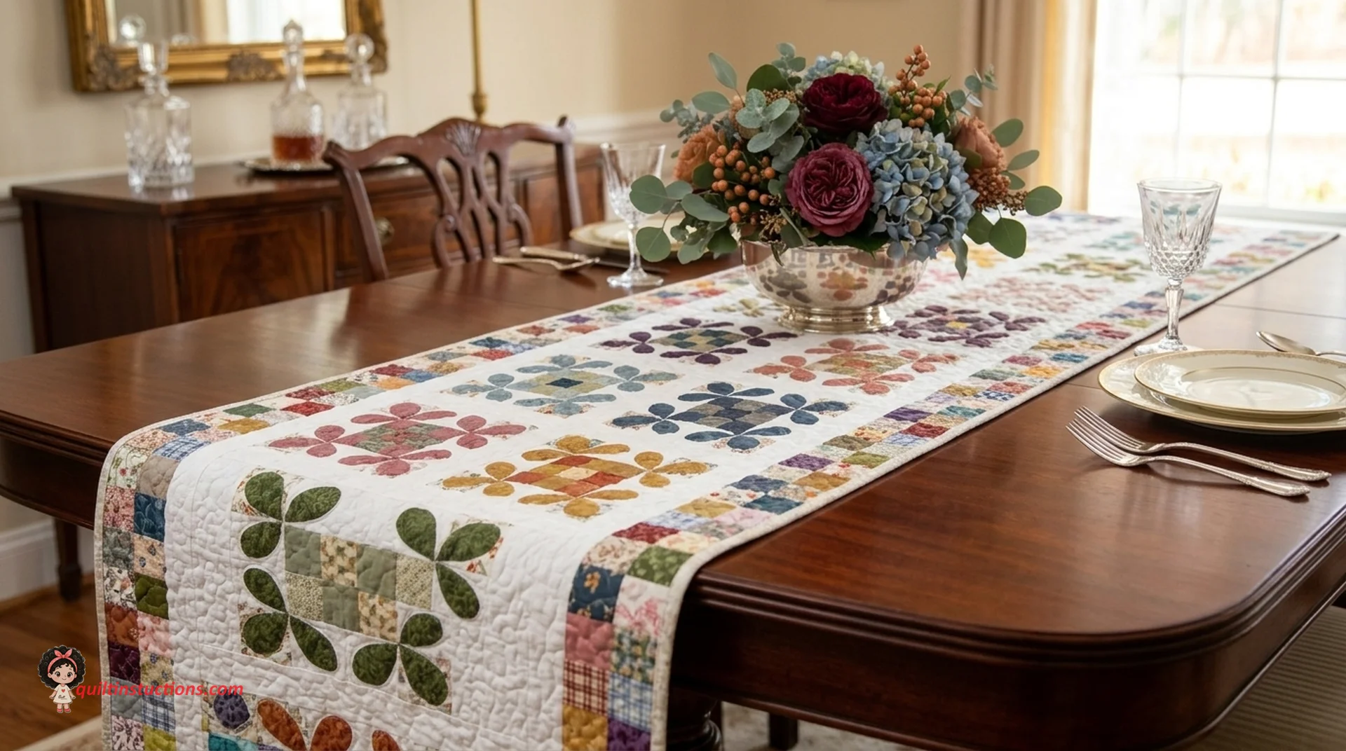 Honey Bee Quilt used as a table runner Honey Bee Quilt used as a table runner
