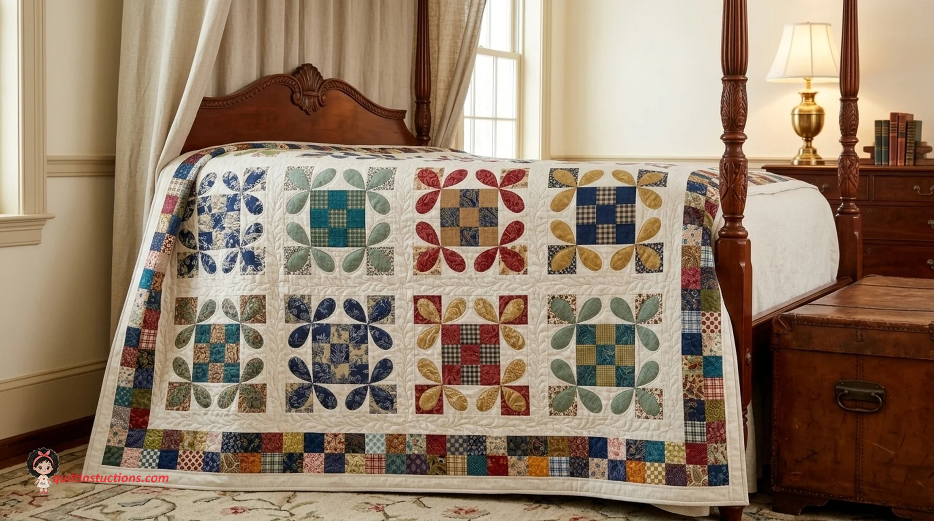 Honey Bee Quilt displayed on a bed Honey Bee Quilt displayed on a bed