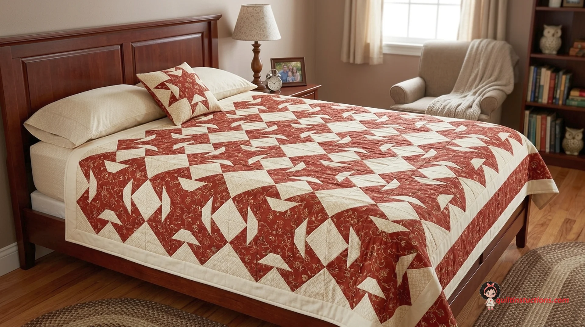 Full view of a quilt backing featuring a vertical block insert Full view of a quilt backing featuring a vertical block insert