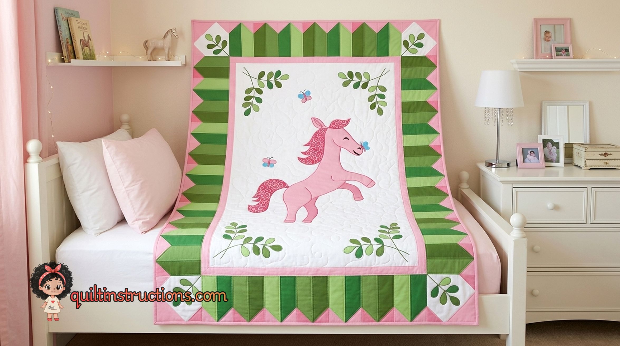 Detail of the Pink Pony Quilt border and stitching Detail of the Pink Pony Quilt border and stitching
