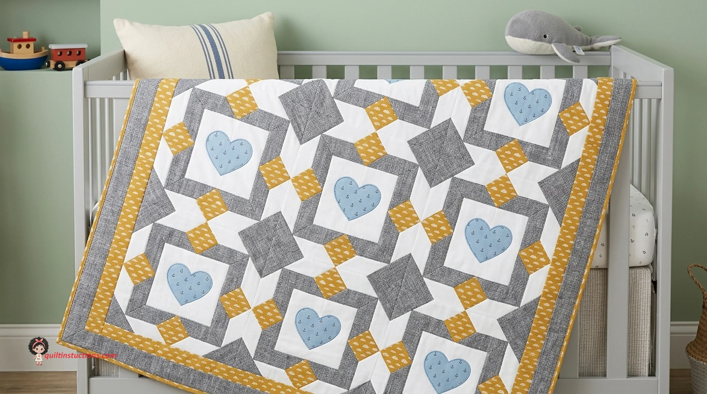 Vibrant Baton Rouge Baby Quilt showing geometric patterns Vibrant Baton Rouge Baby Quilt showing geometric patterns