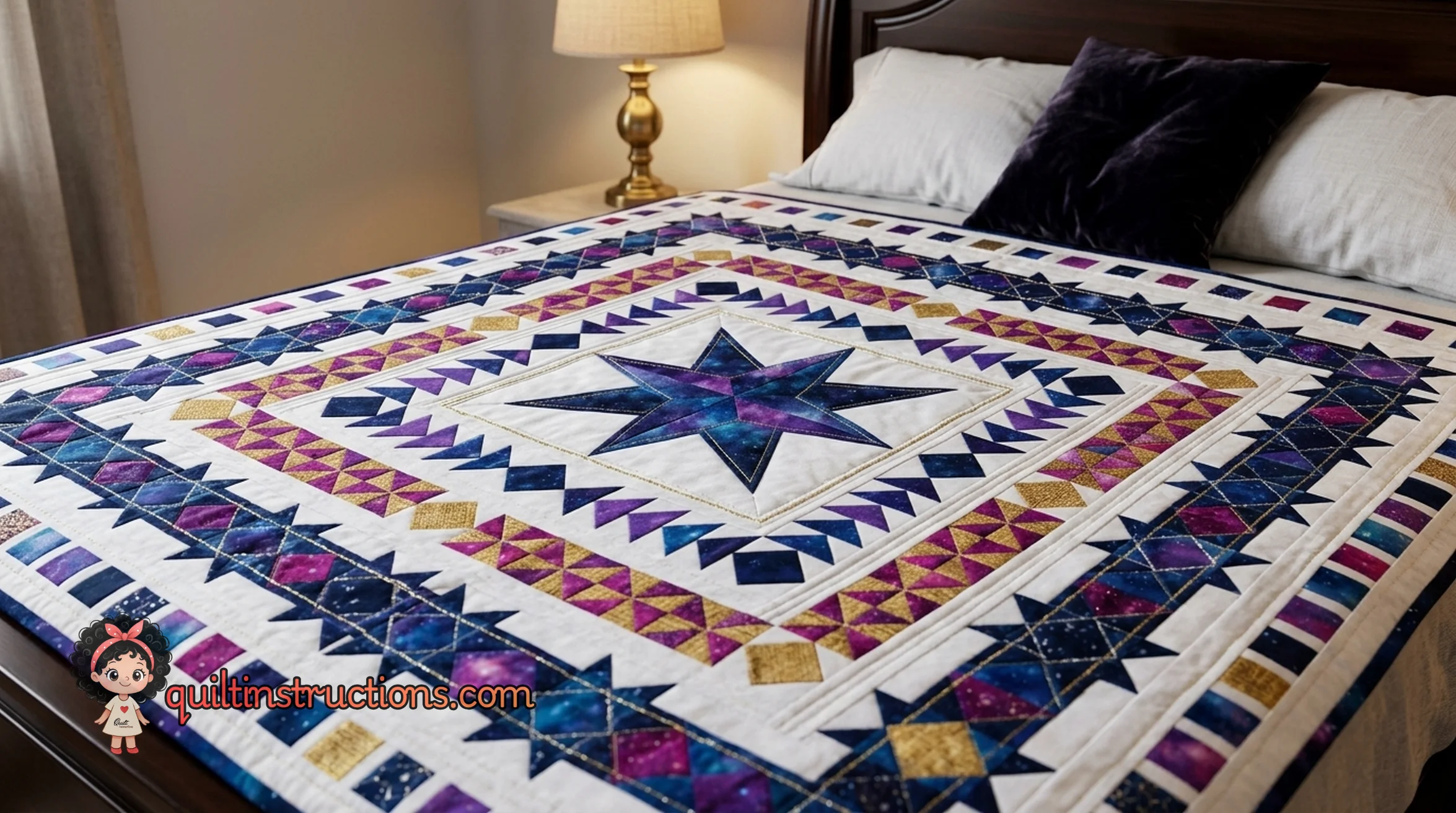 Full view of the finished medallion quilt Full view of the finished medallion quilt