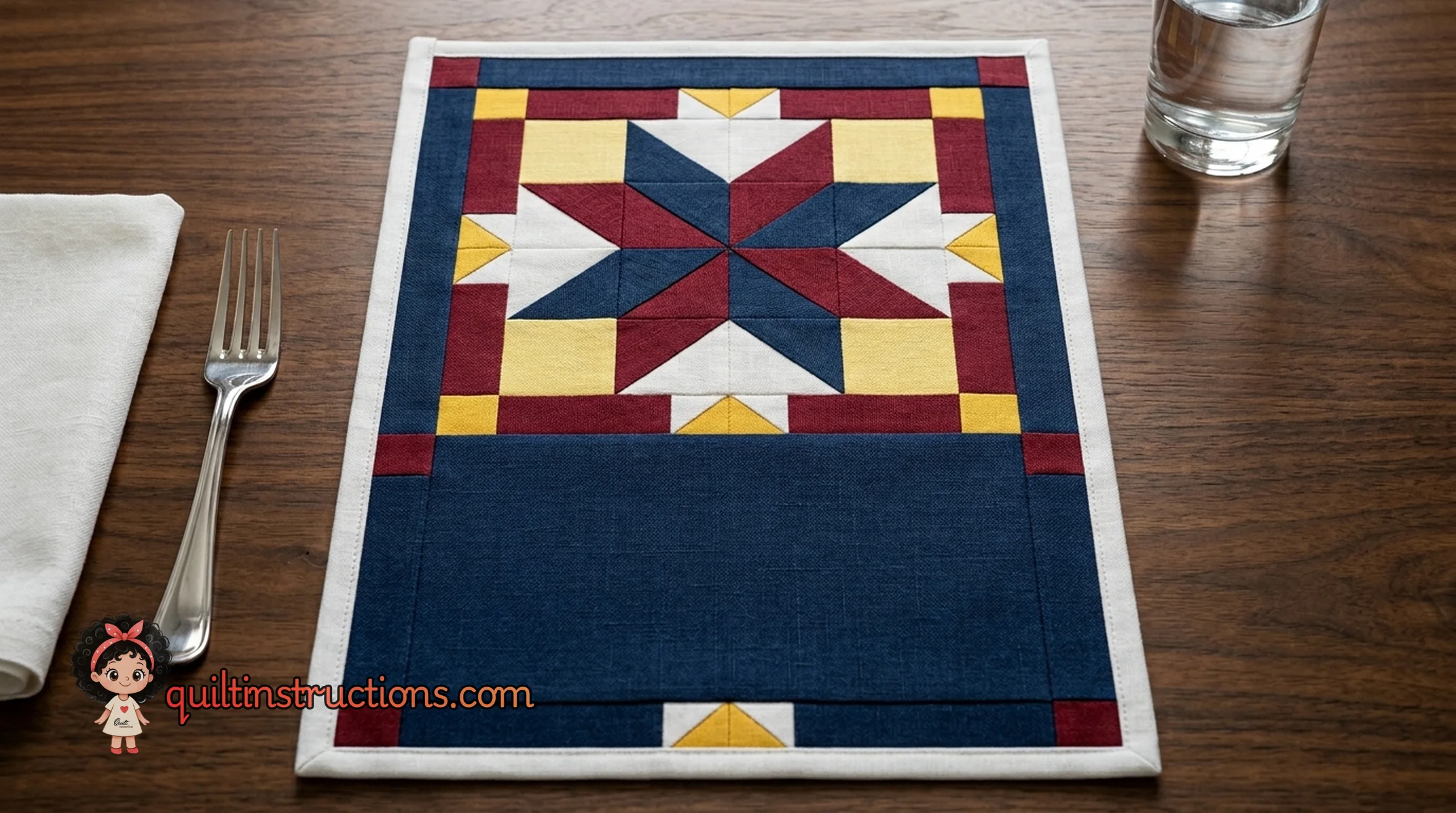 Free Patriotic Quilted Placemat Pattern: Americana Style 2 Patriotic Quilted Placemat, Americana Star Placemat, Free Quilt Patterns, Jelly Roll Projects, Table Runner Patterns, Star Quilt Blocks, Quilting Tutorials, DIY Table Decor, Scrap Quilt Projects, Pattern Princess