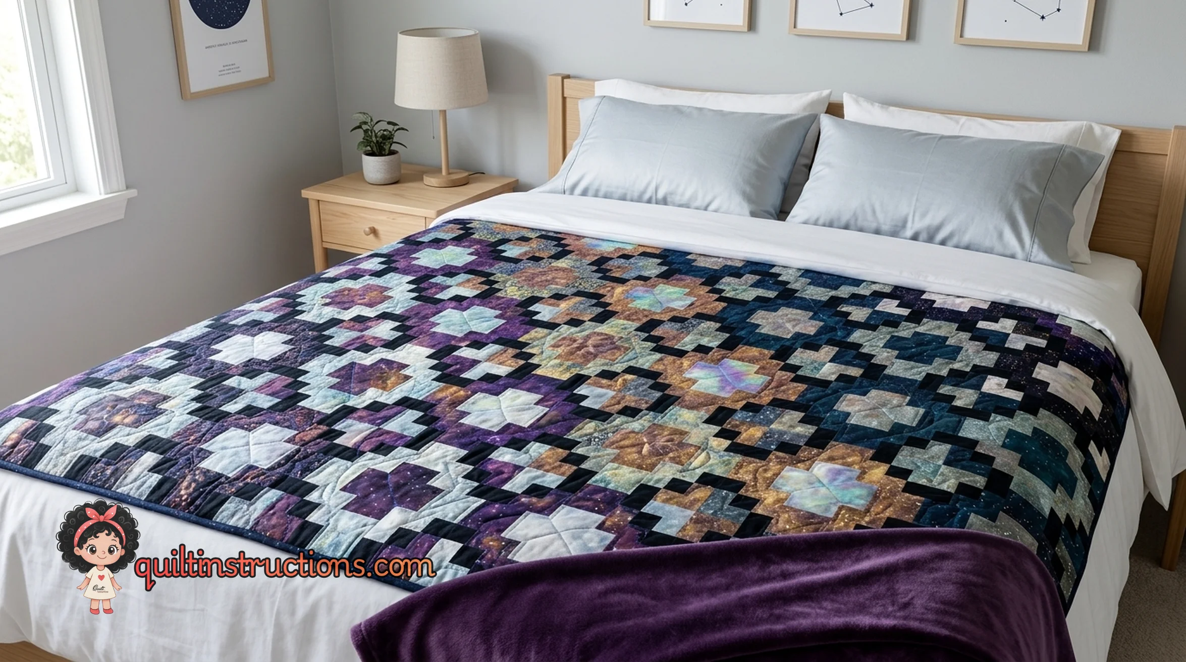 The Tile Style quilt displayed in a cozy living room setting The Tile Style quilt displayed in a cozy living room setting