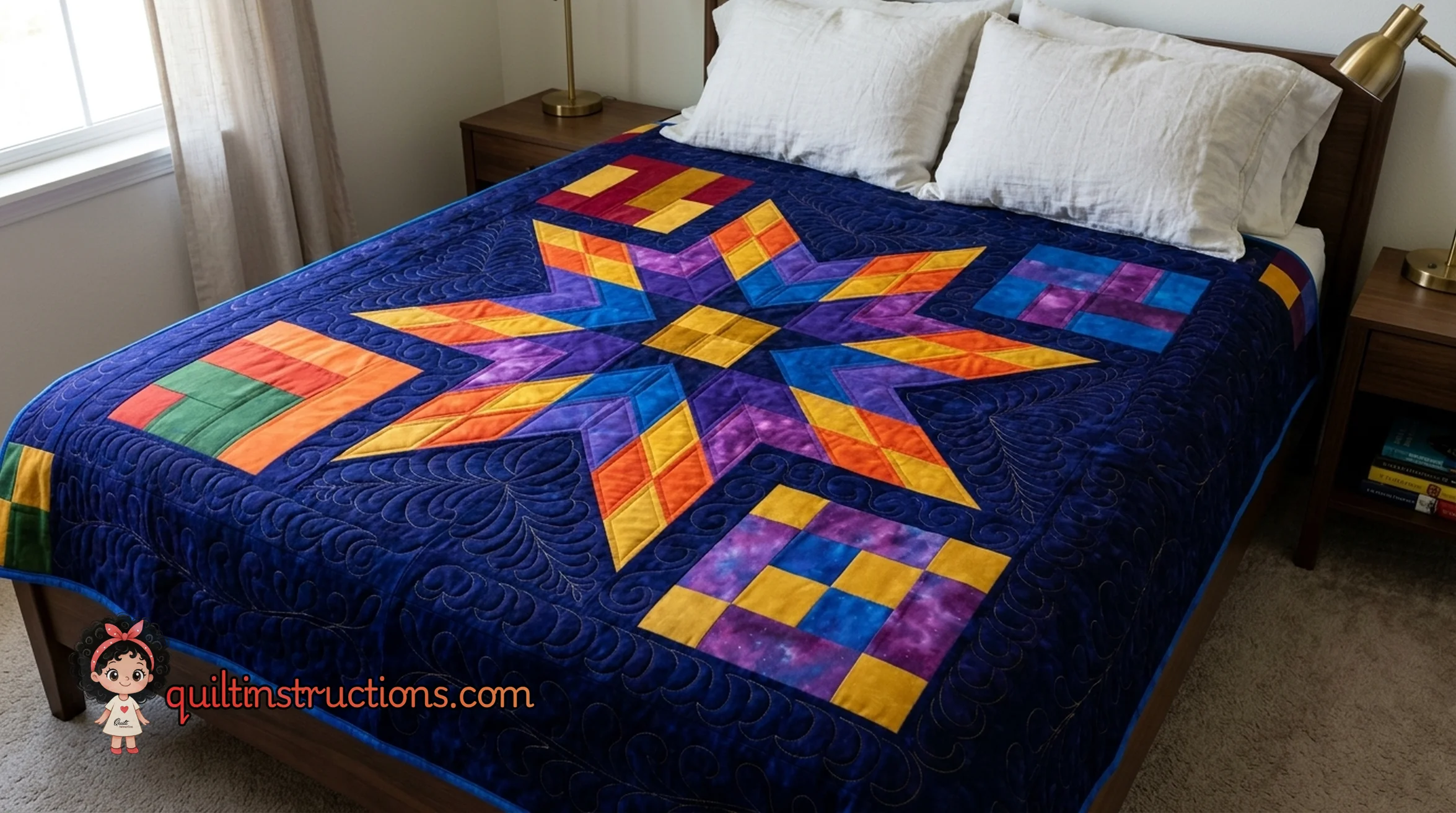 Strip Star Sampler Quilt in warm and cool tones