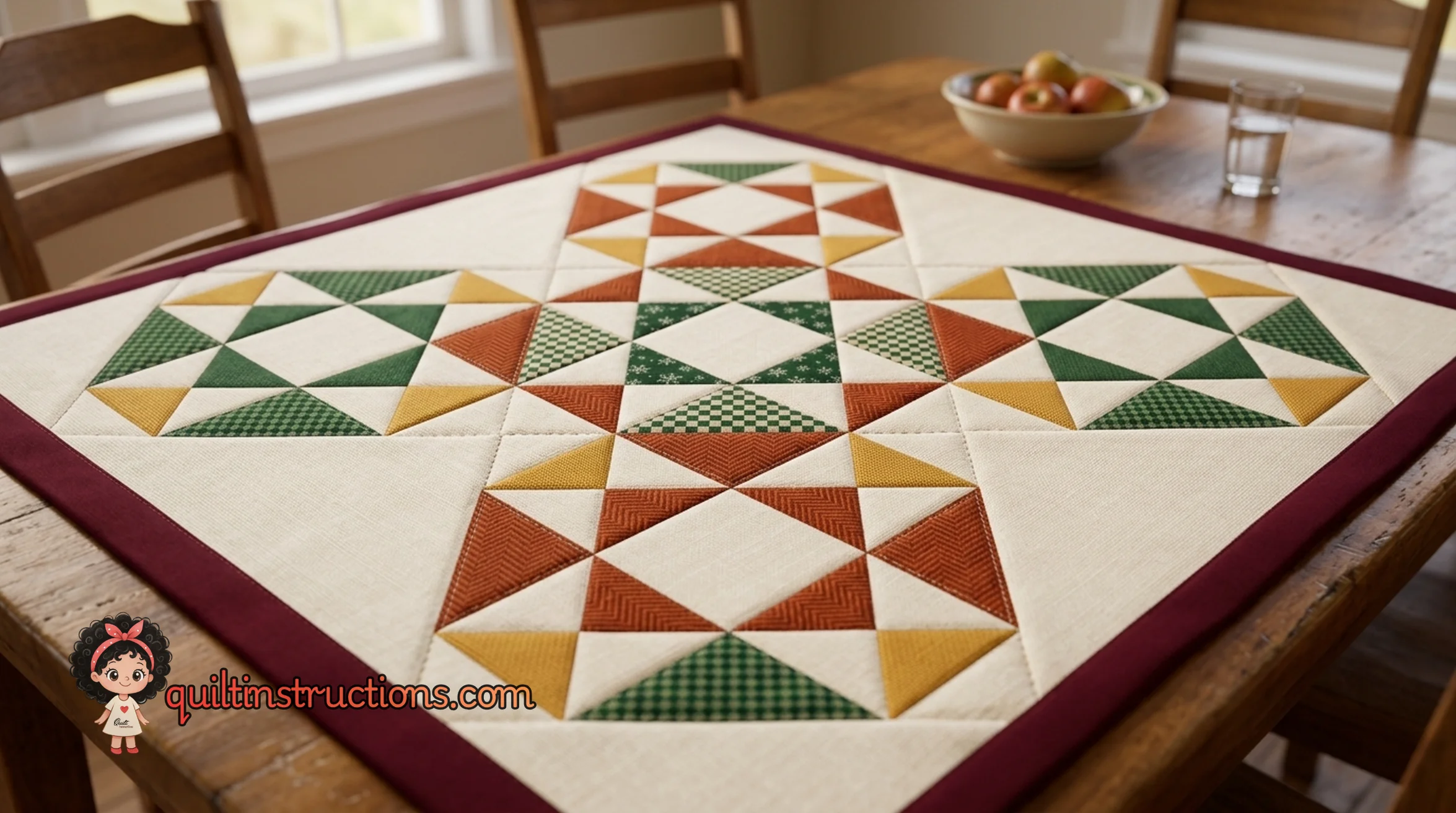Close-up of a quilt corner with precise setting triangles Close-up of a quilt corner with precise setting triangles