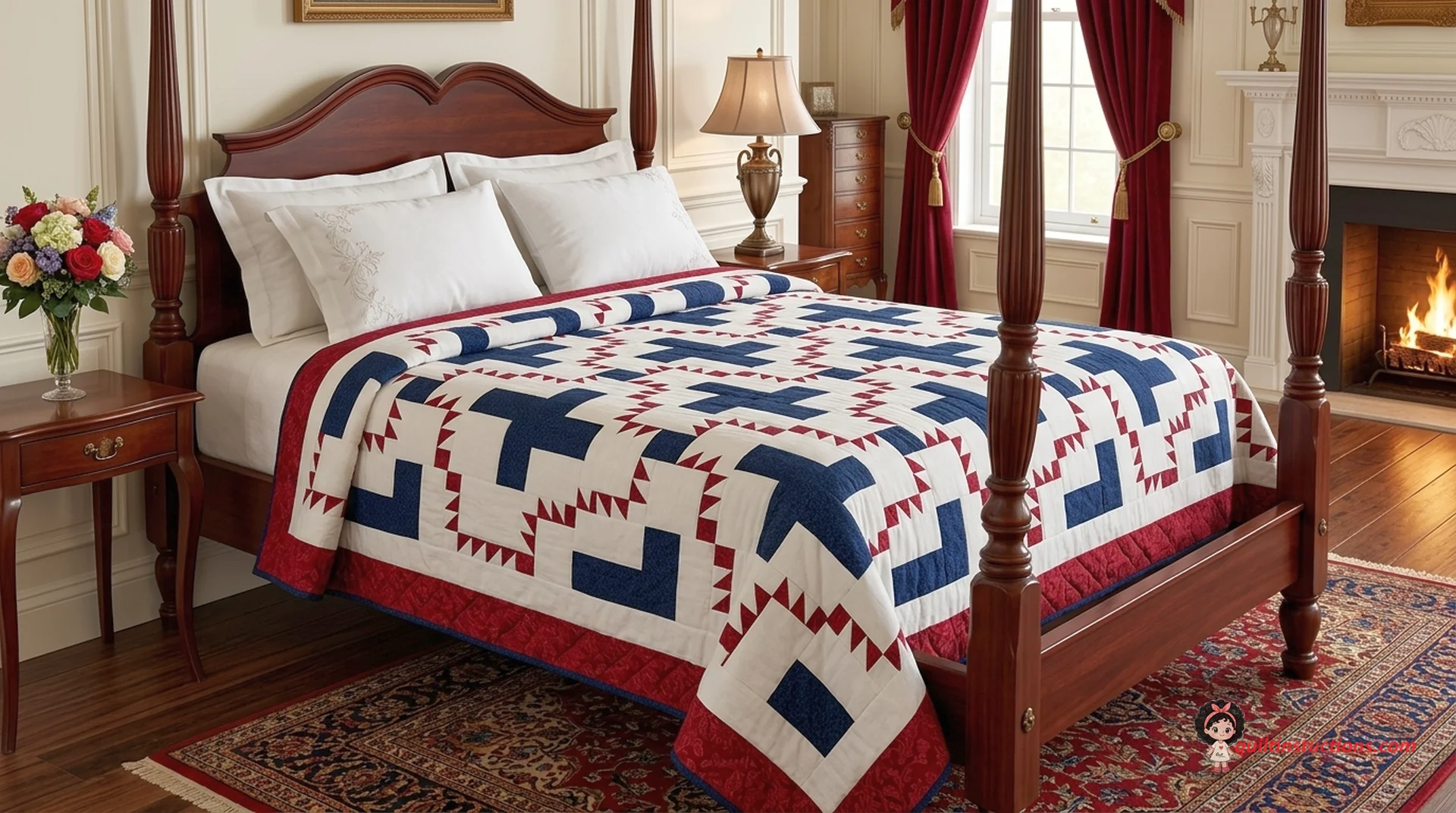 Blueberry Delight quilt pattern 2 Blueberry Delight quilt displayed on a wooden bench