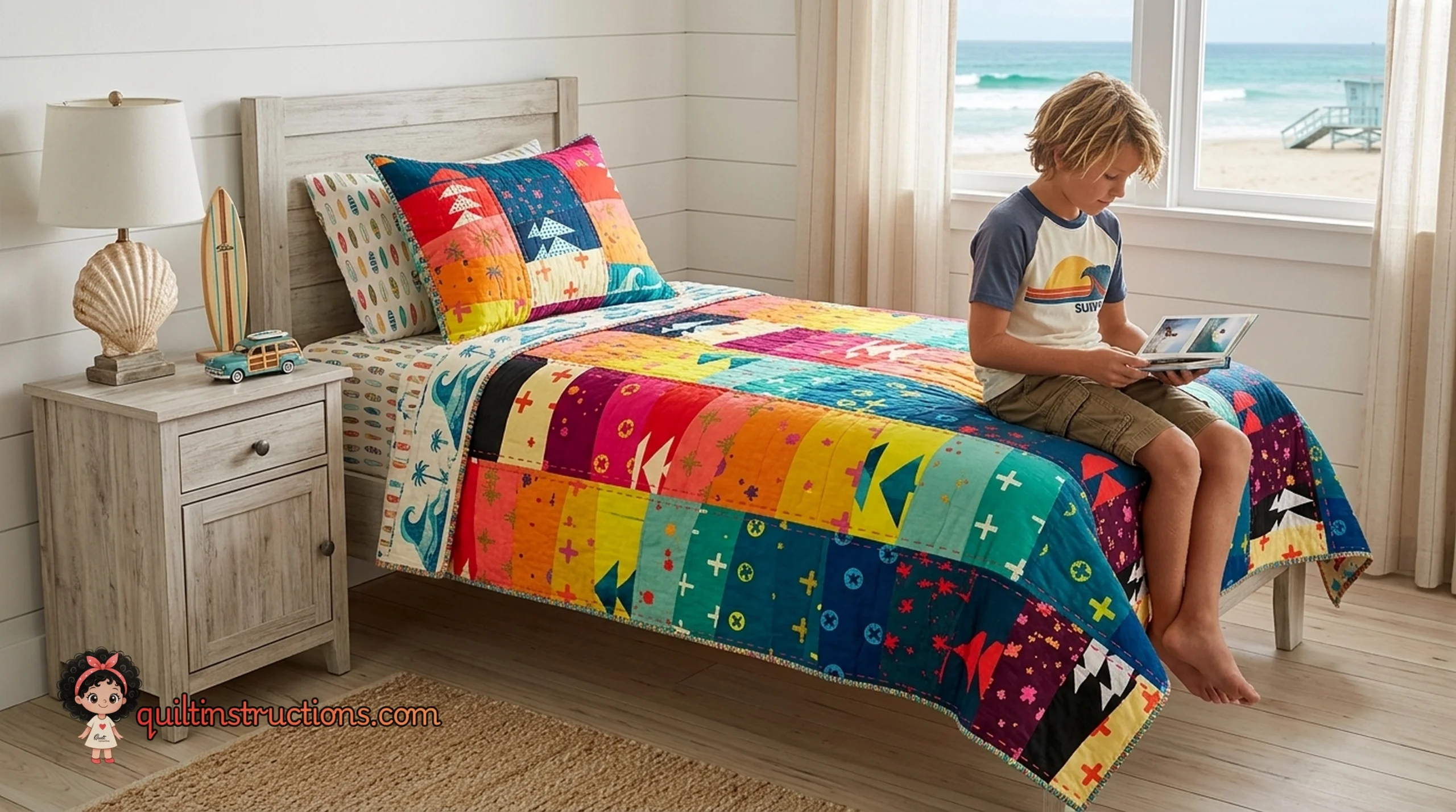 Handcrafted Quilt Pattern: Modern Alison Glass Design 1 Vibrant rainbow colored modern quilt blocks