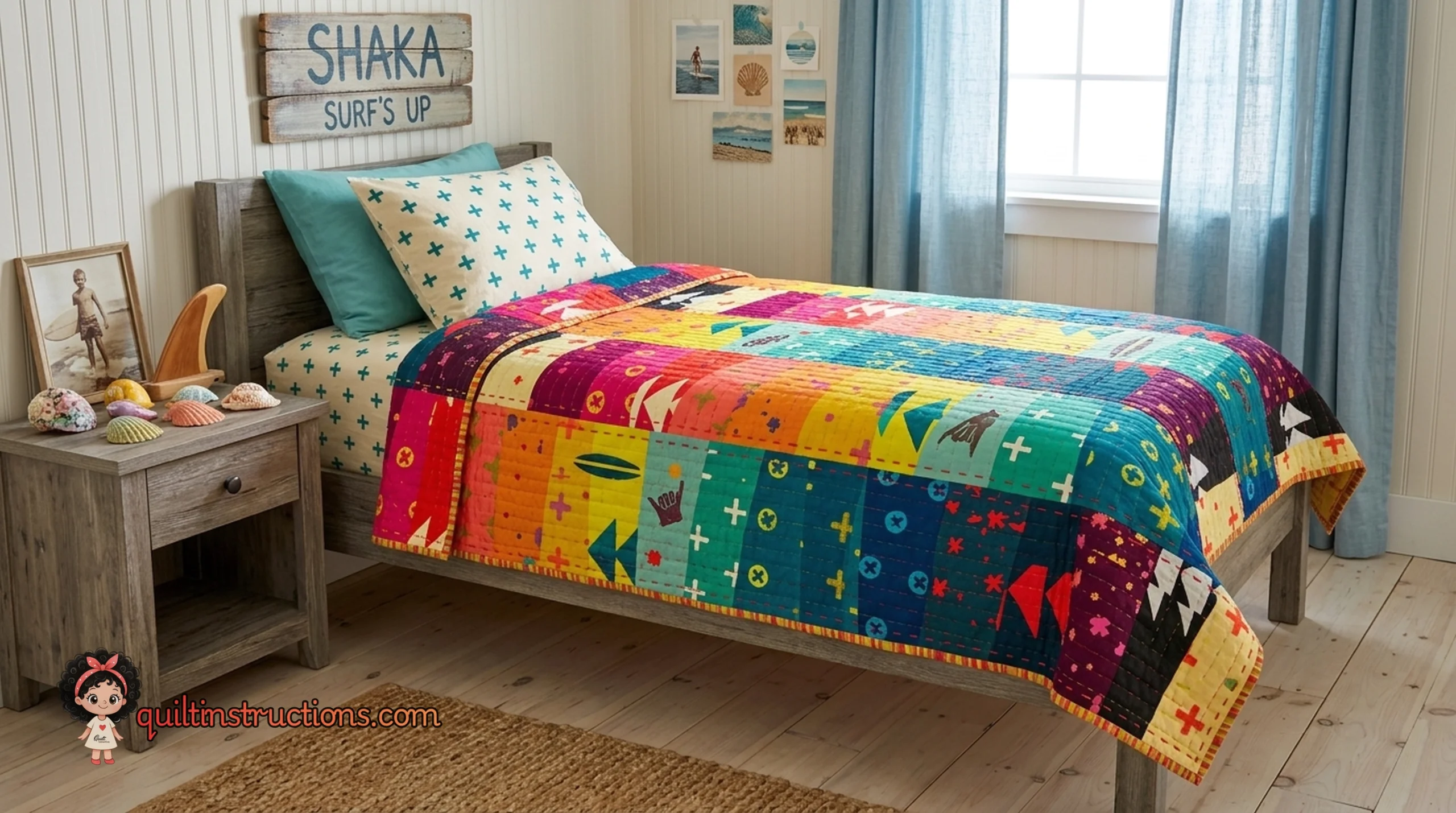 Handcrafted Quilt Pattern: Modern Alison Glass Design 3 Full view of the finished Handcrafted quilt design