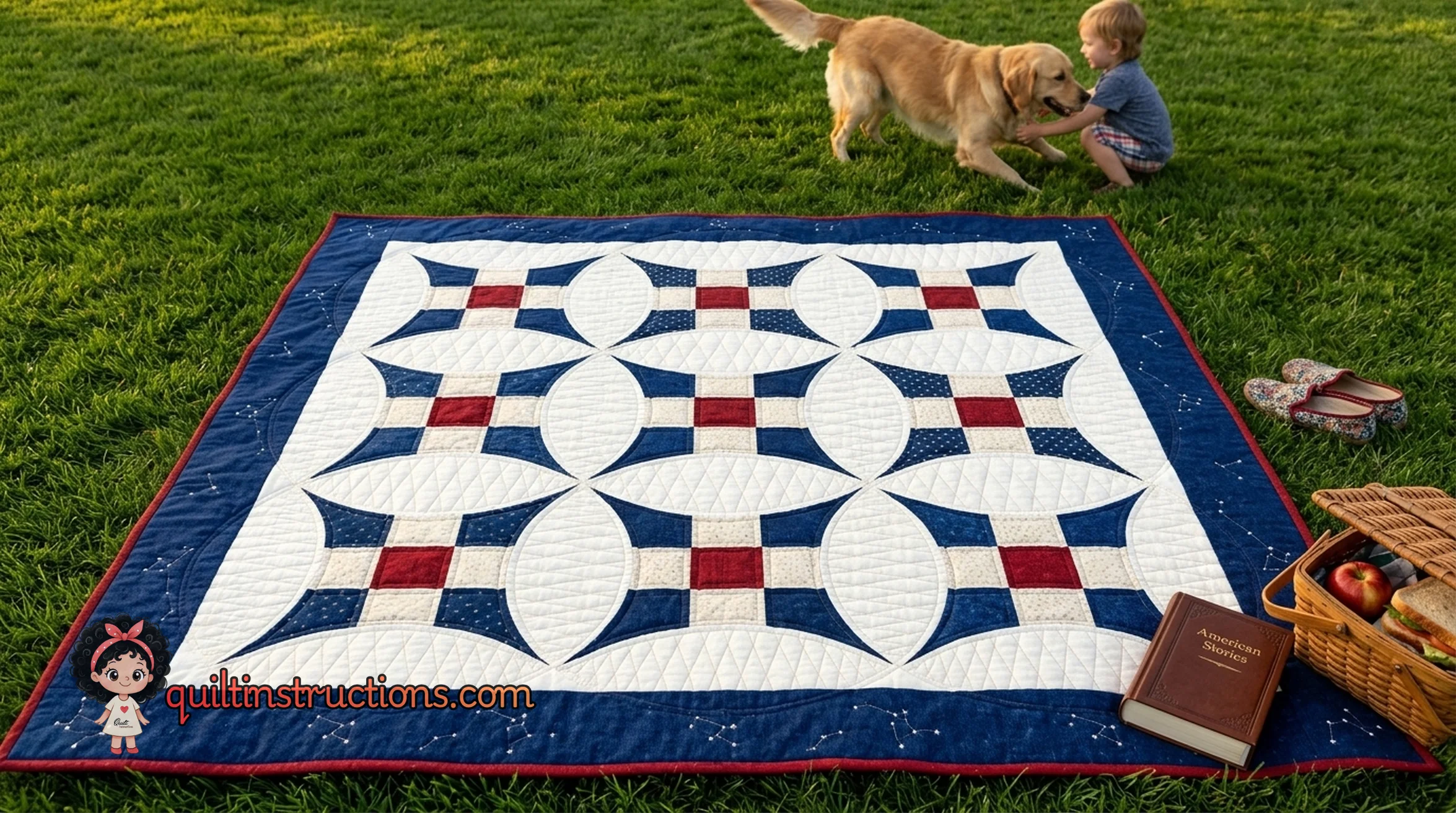 Vibrant blue and orange Glorified Nine Patch Quilt Vibrant blue and orange Glorified Nine Patch Quilt