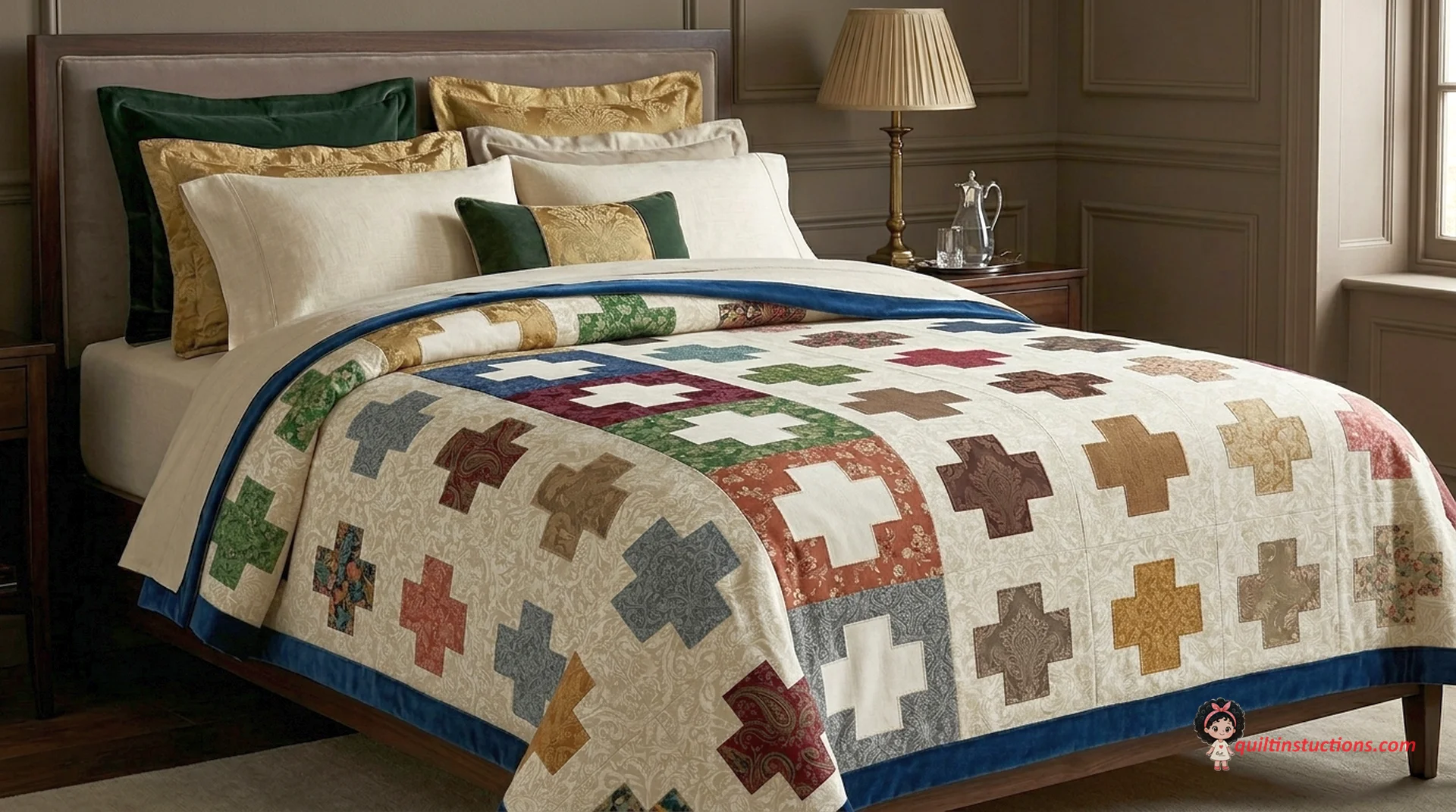 Chelsea Garden Crosses Quilt Pattern: Free Moda Design 2 Close up of Chelsea Garden quilt blocks