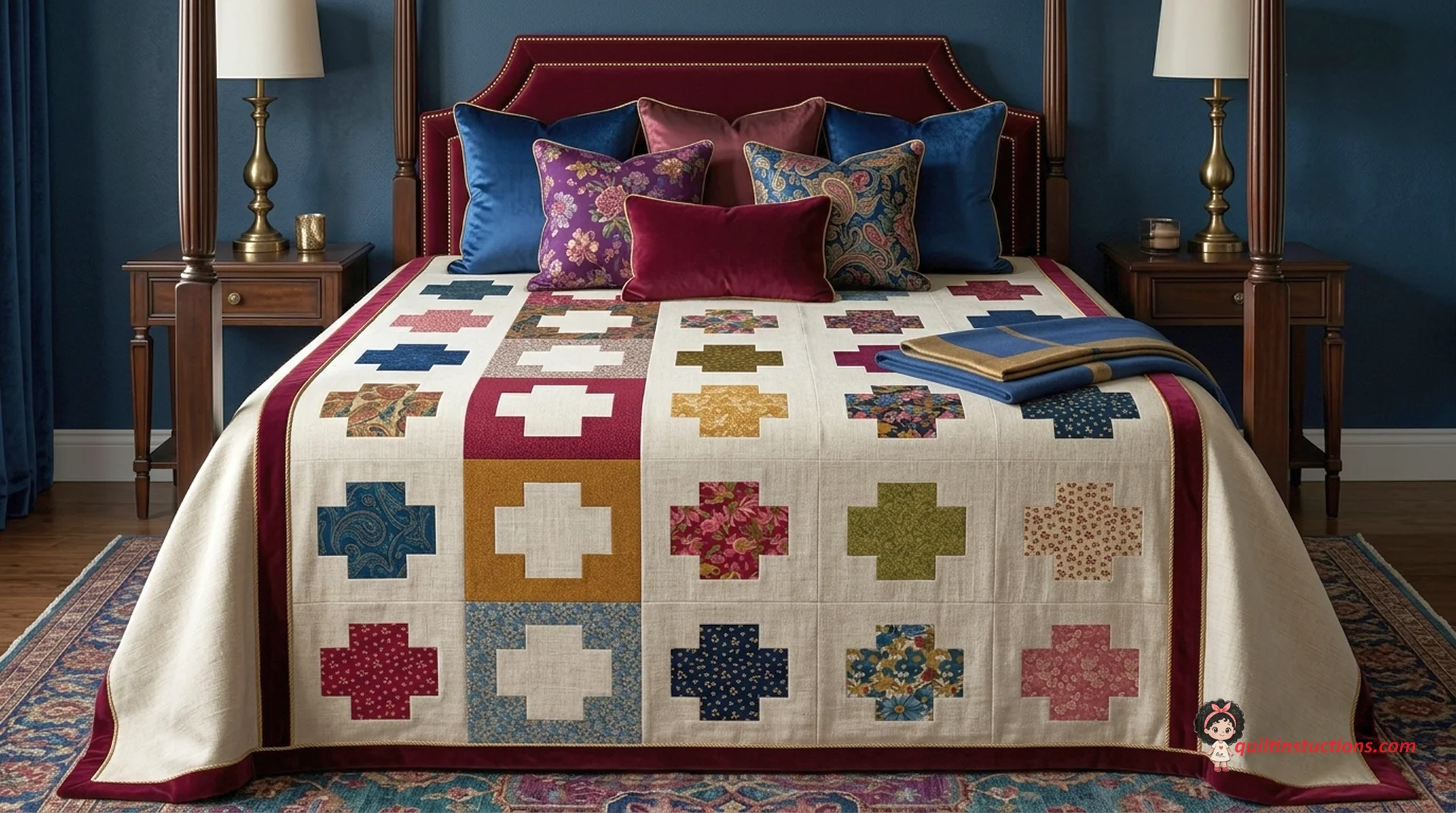 Chelsea Garden Crosses Quilt Pattern: Free Moda Design 1 Chelsea Garden Quilt showcasing floral crosses