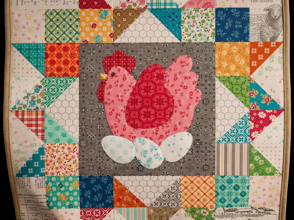 Happy Hen Block: Free Riley Blake Designs Quilting Pattern 1 Happy Hen Block
