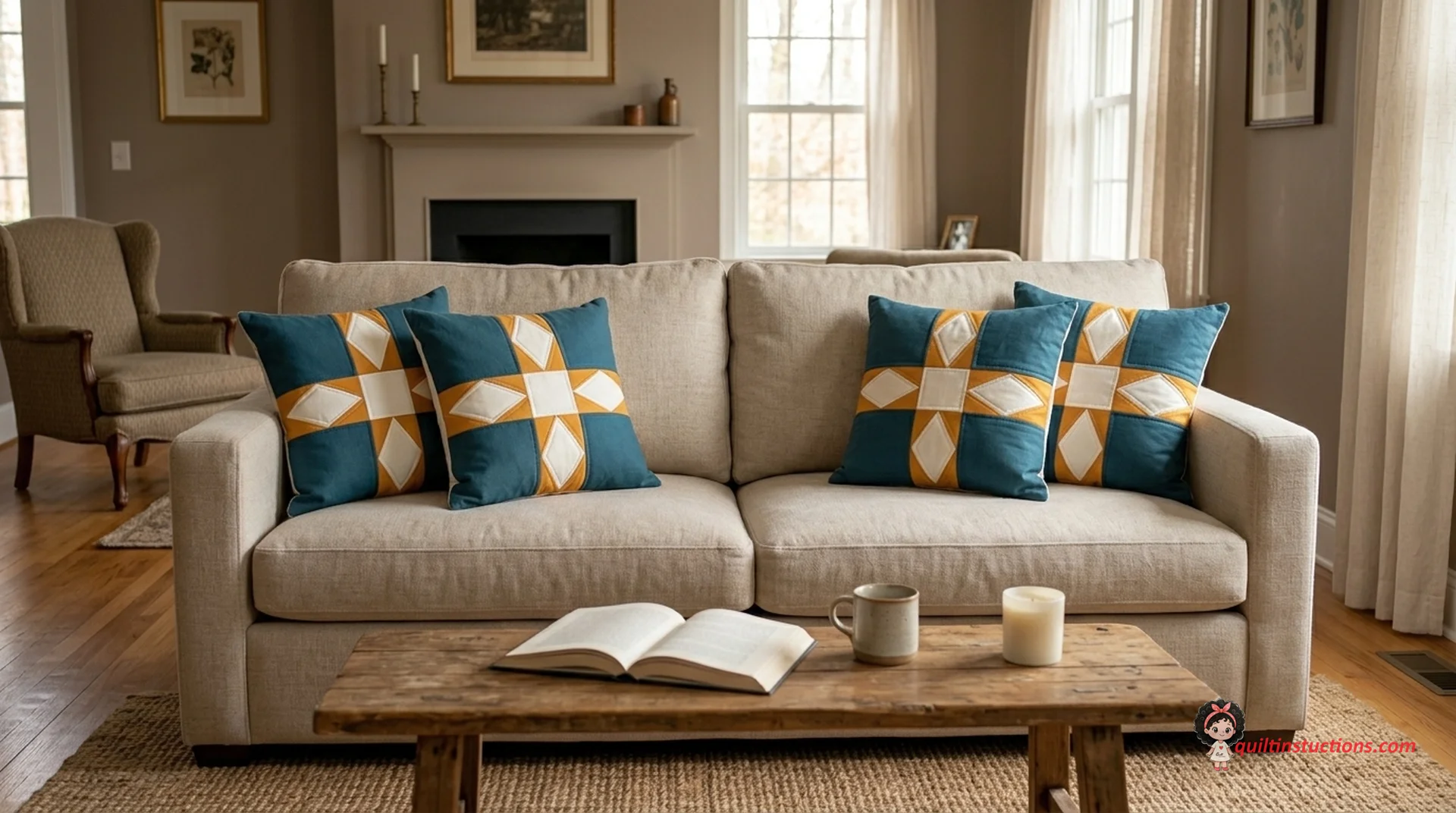 Sofa pillows featuring the Darting Minnows pattern Sofa pillows featuring the Darting Minnows pattern