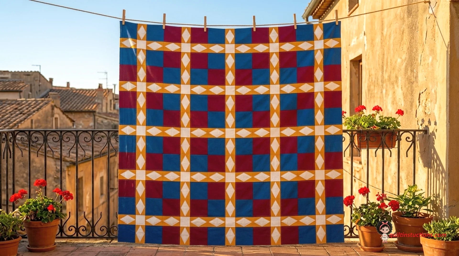 Full view of a Darting Minnows quilt on a bed Full view of a Darting Minnows quilt on a bed