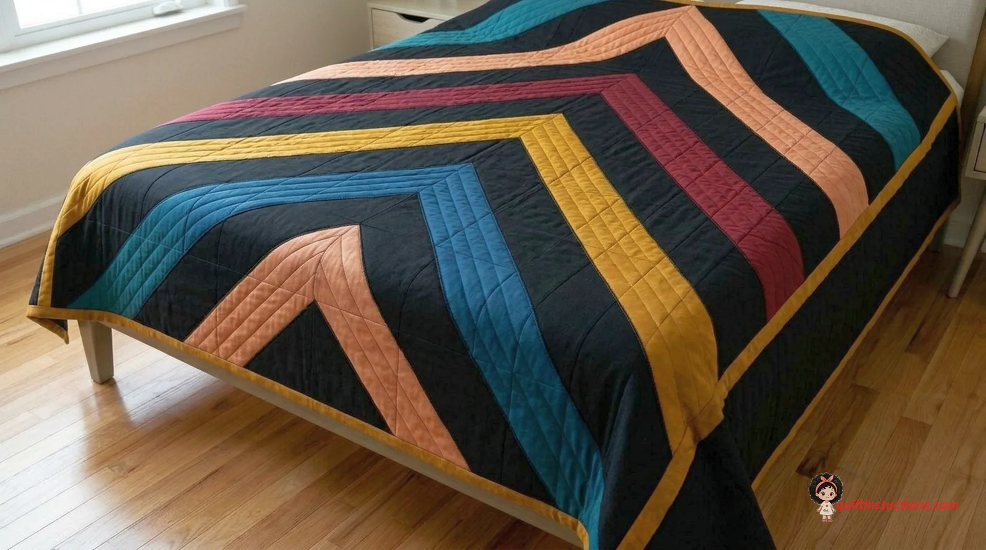Spectrum Quilt displayed on a bed Spectrum Quilt displayed on a bed