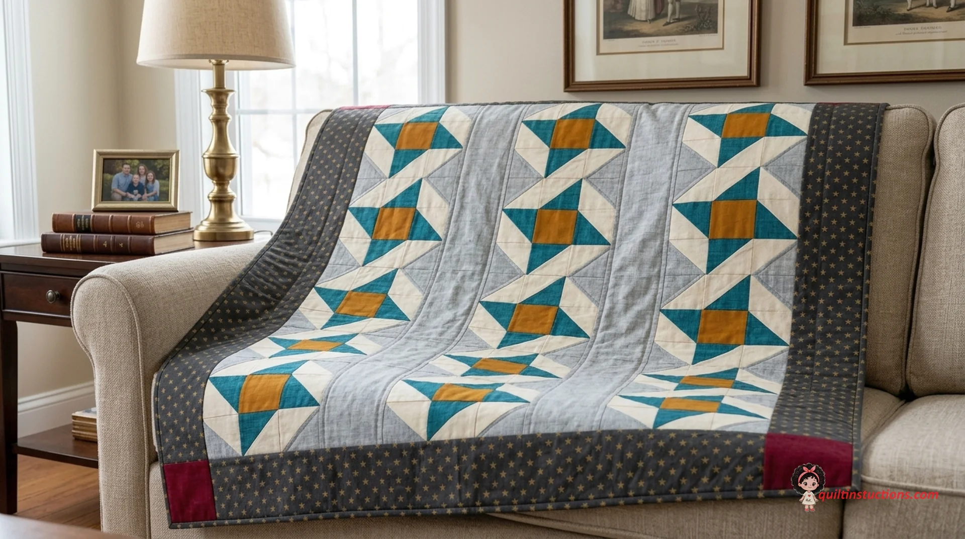Stars of Courage quilt pattern 2 Stars of Courage quilt draped over a wooden chair