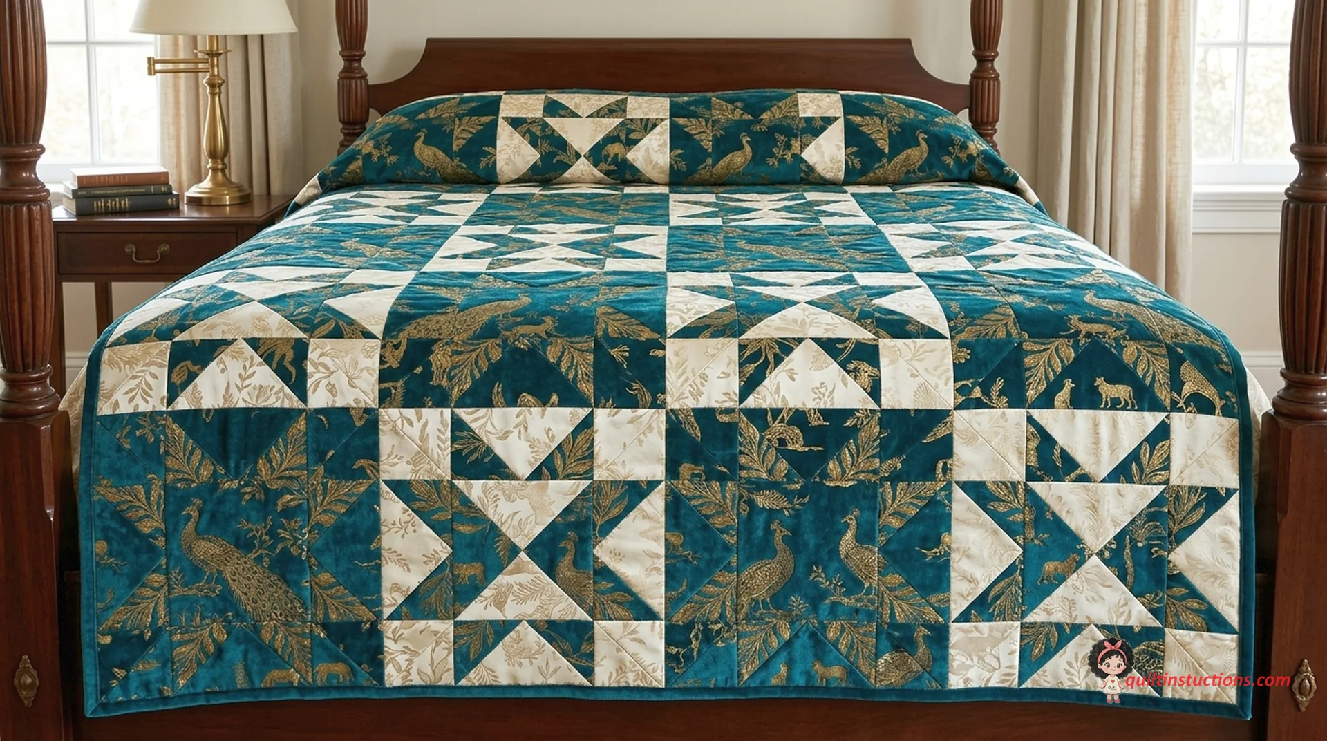 Blazing Arrows Quilt Block Tutorial: Free PDF Patterns 2 Layout of four Blazing Arrows blocks together showing secondary patterns