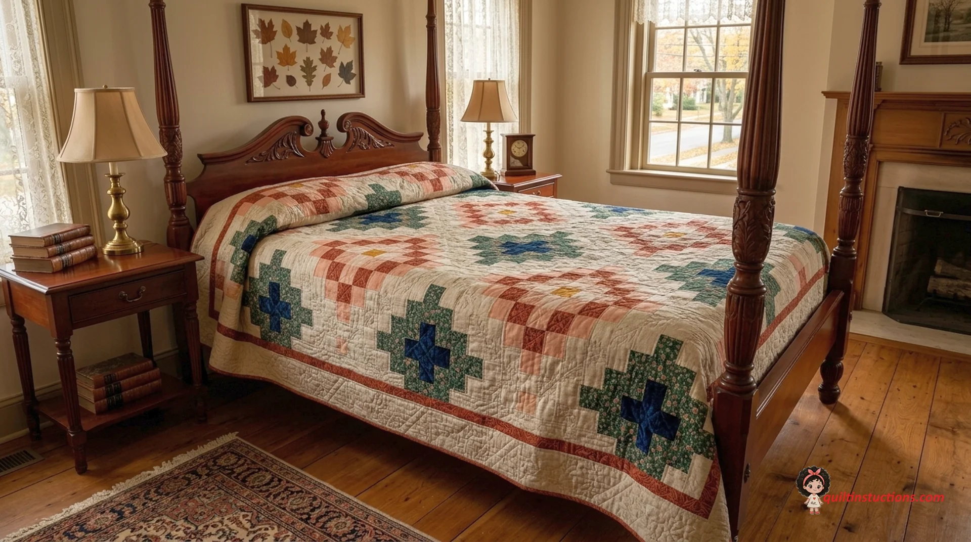 Azulejos Quilt in a blue and white bedroom setting Azulejos Quilt in a blue and white bedroom setting