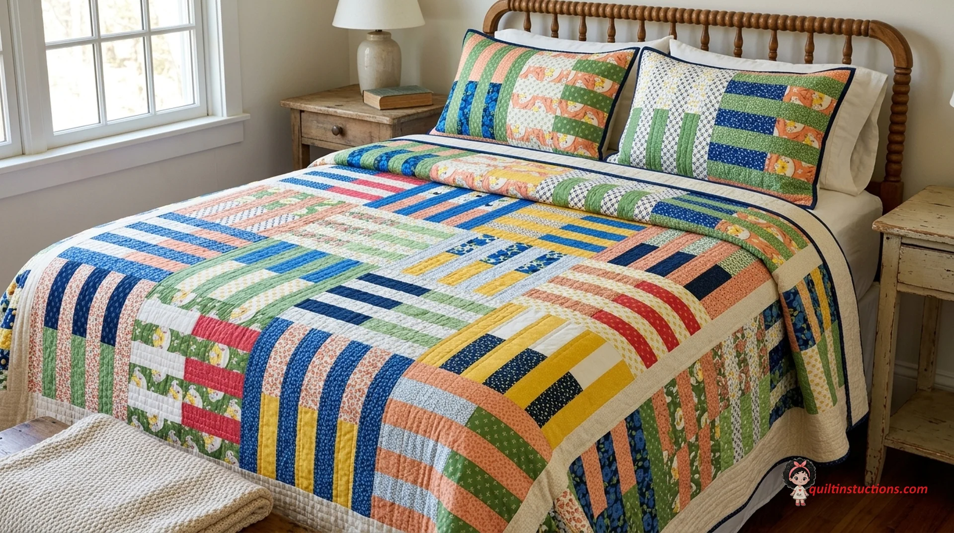 Chicken Scratch Quilt Pattern: Free Guide & Instructions 1 Close up of Chicken Scratch Quilt blocks in yellow and grey