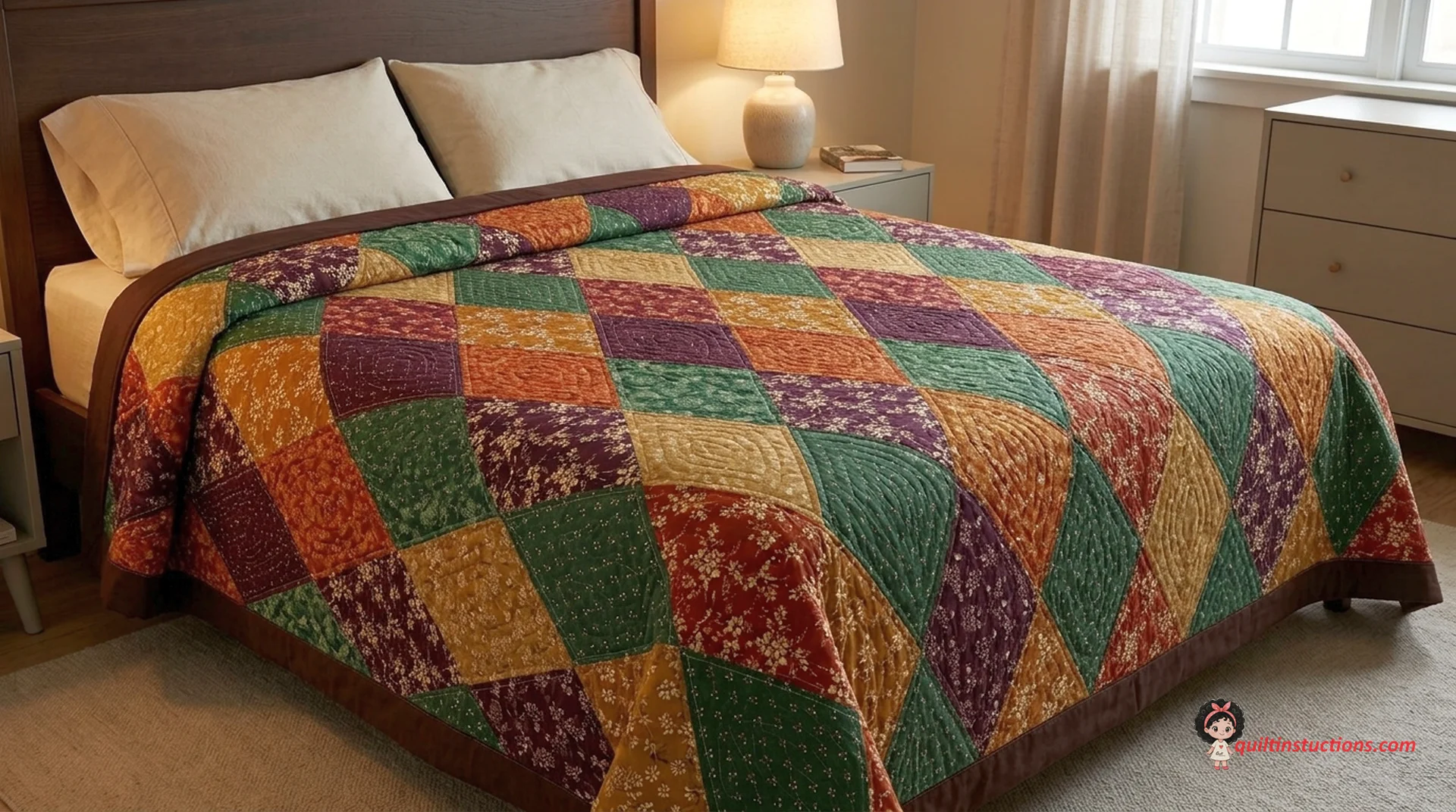 Diamond Daze Quilt featuring vibrant colors and bold geometric shapes Diamond Daze Quilt featuring vibrant colors and bold geometric shapes