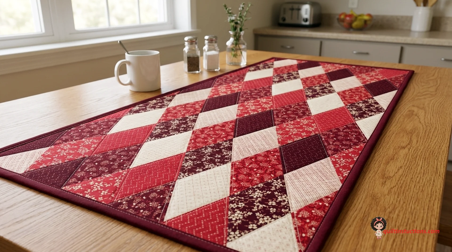 Diamond Daze Quilt block used as a table runner accent Diamond Daze Quilt block used as a table runner accent