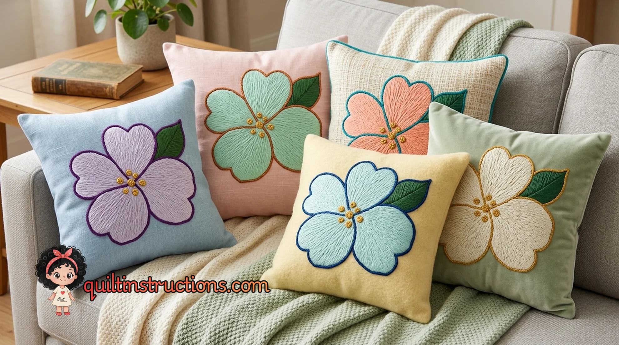 A beautiful Dogwood Pillow featuring soft pink and white petals on a neutral background A beautiful Dogwood Pillow featuring soft pink and white petals on a neutral background