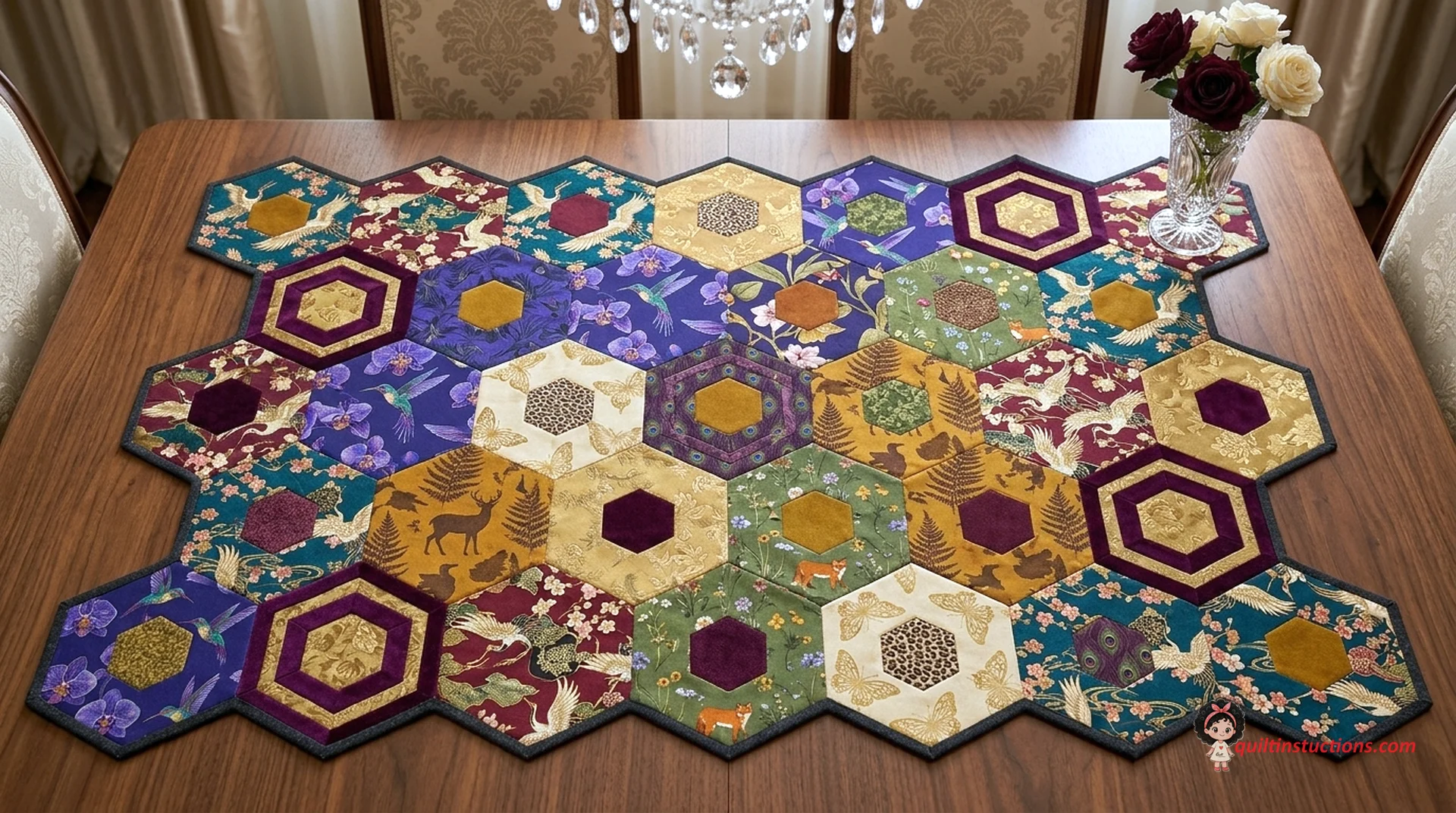 Hexagon Puzzle Quilts: A Guide to Modern Geometric Design 1 Elegant hexagon quilt version by Priscilla Monvoar