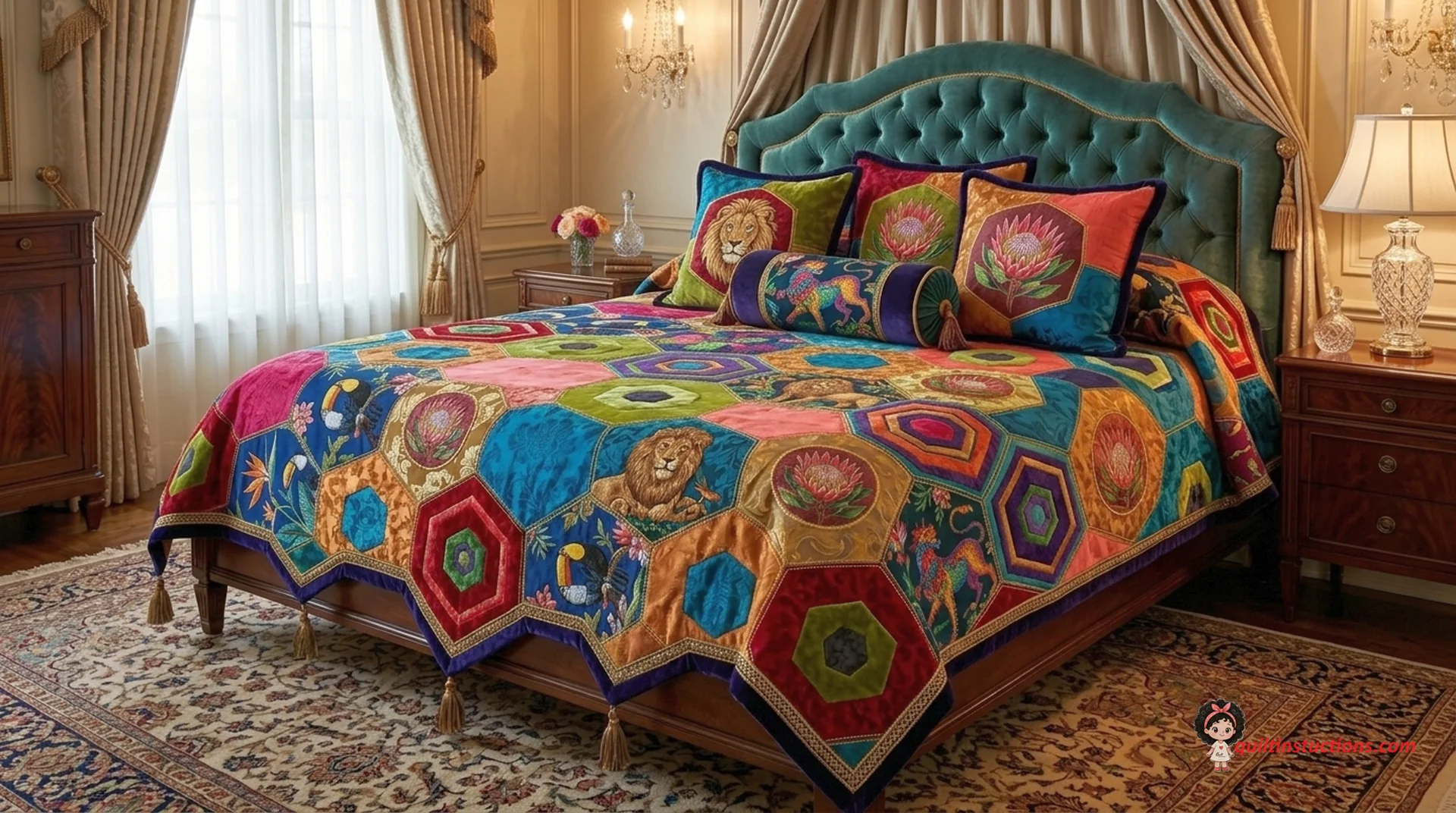 Vibrant hexagon puzzle quilt by Marie Claw Vibrant hexagon puzzle quilt by Marie Claw