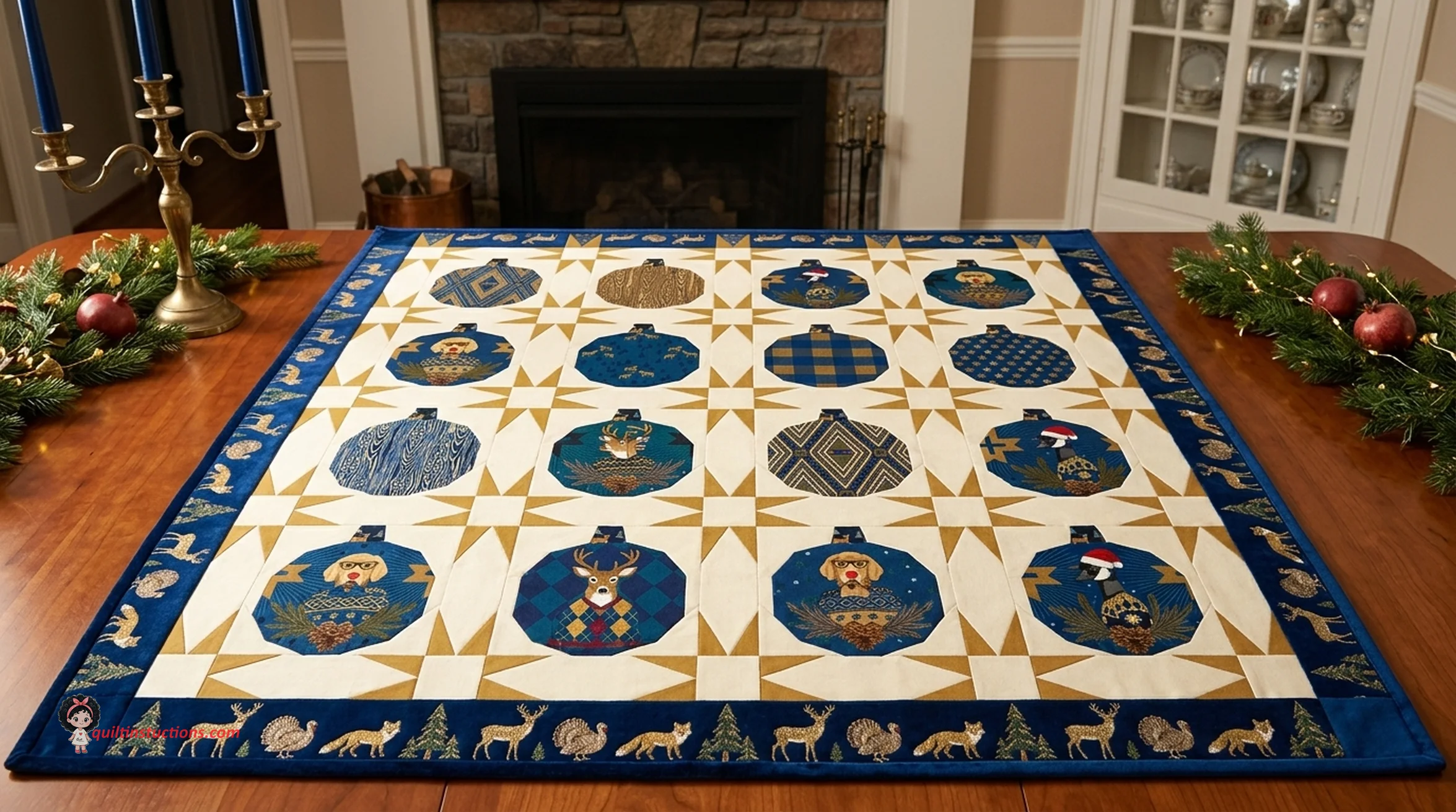 Holiday Homies quilt draped over a chair Holiday Homies quilt draped over a chair
