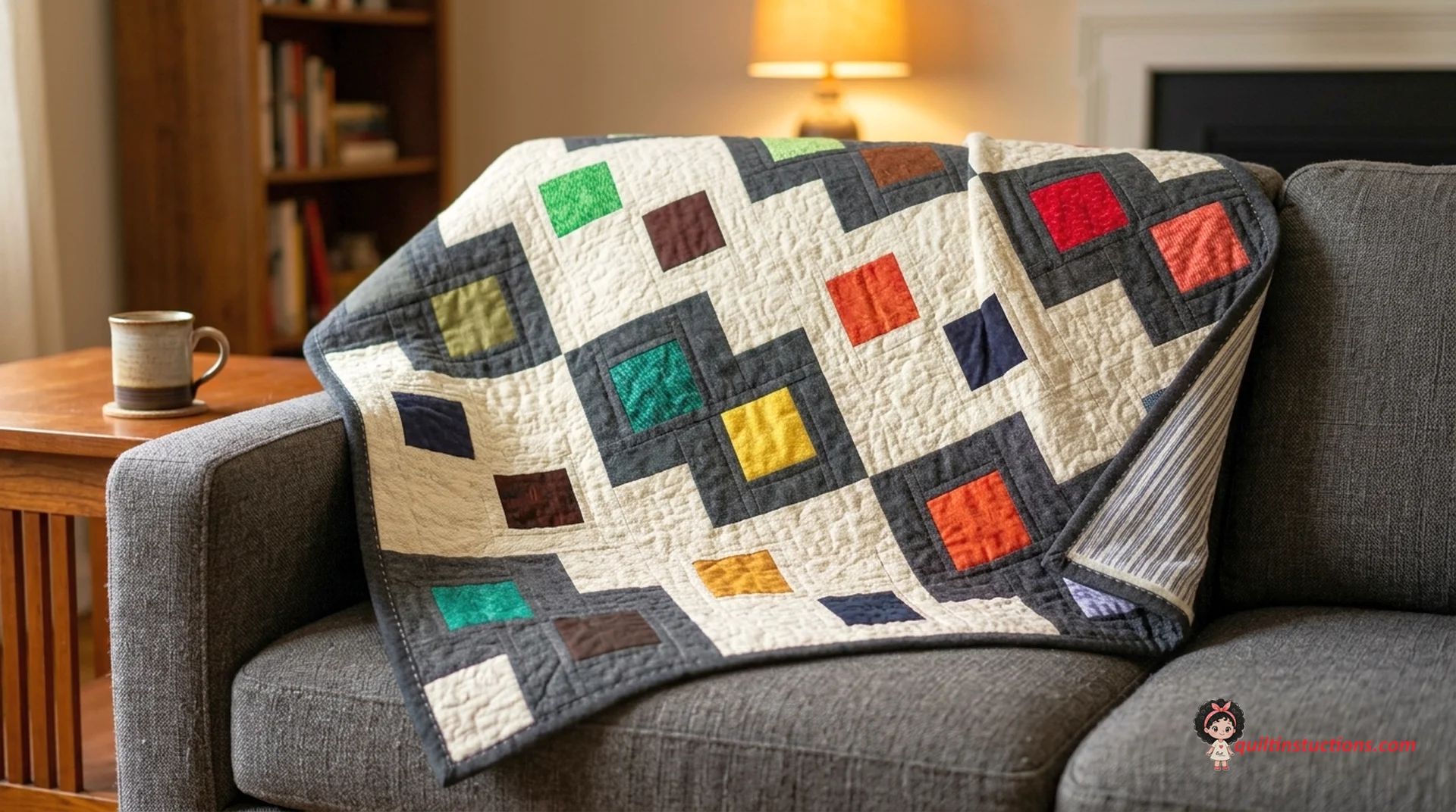 Krystal Charm Quilt: Free Pattern for 5-Inch Charm Squares 2 Krystal Charm Quilt in a cozy home setting