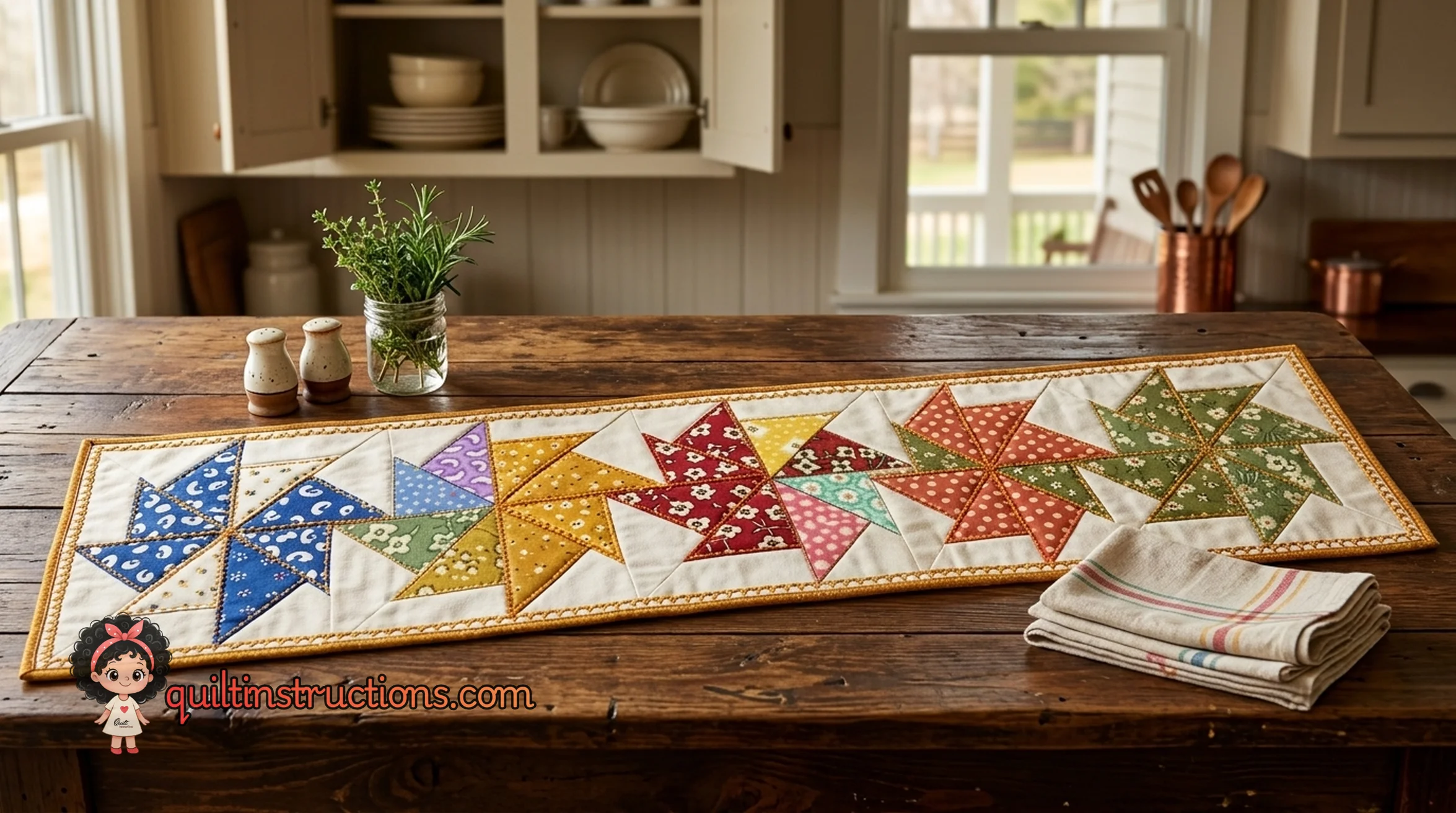 Colorful Pinwheel Quilt with a mix of patterns and solids Colorful Pinwheel Quilt with a mix of patterns and solids