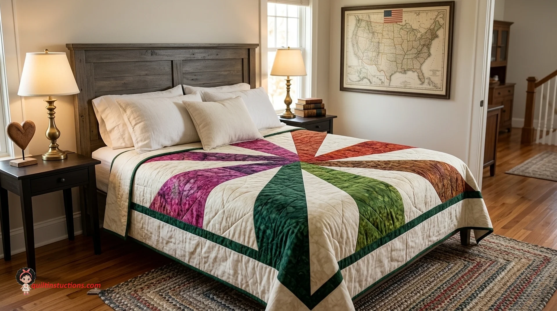 Close up of a rainbow-themed quilt with intricate piecing Close up of a rainbow-themed quilt with intricate piecing