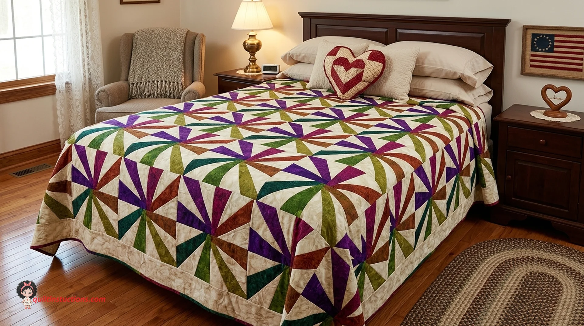 Completed Rainbow Quilt layout with secondary patterns forming Completed Rainbow Quilt layout with secondary patterns forming