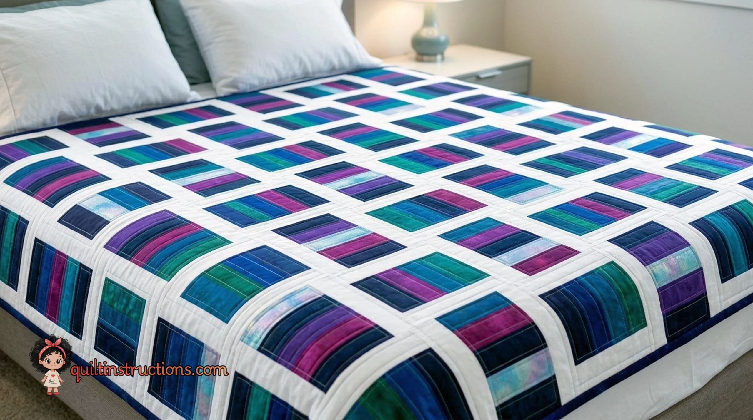 Contessa Quilt: Elegant Jelly Roll Pattern for Beginners 3 Full view of the Contessa Quilt showing the interlocking block pattern