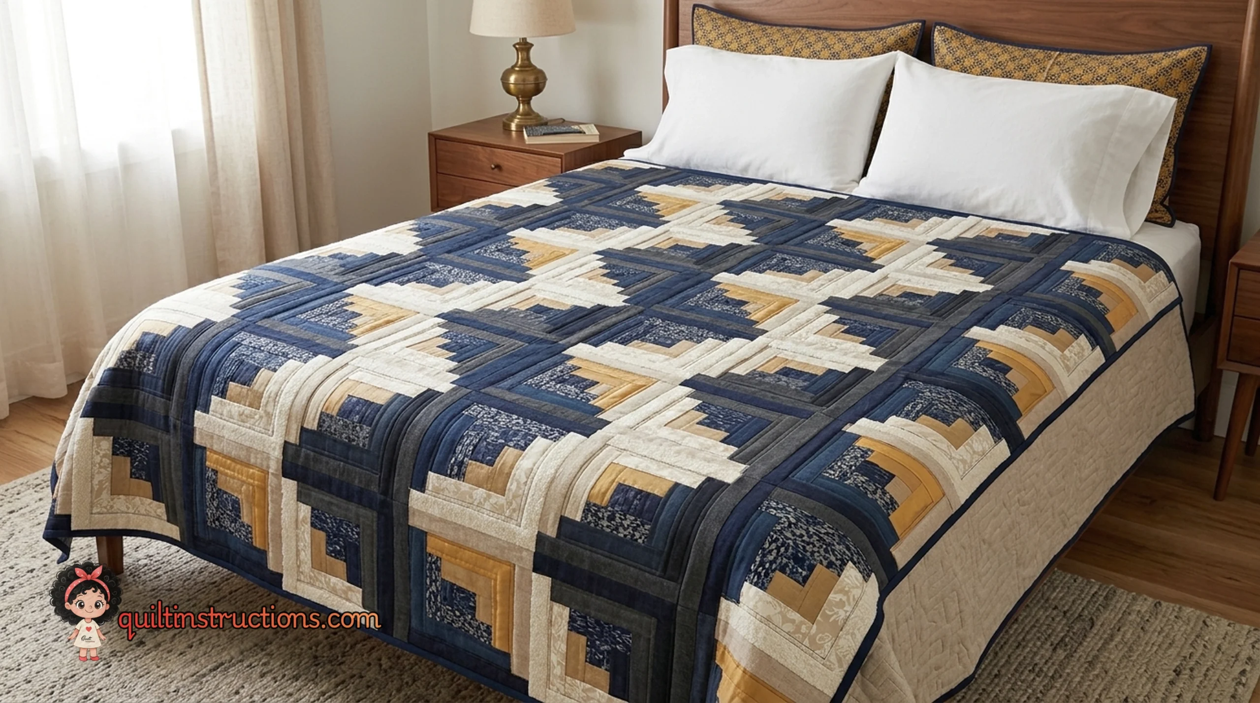 Creative Log Cabin Quilt showing modern fabric choices and clean lines - buy team quilt instructions Creative Log Cabin Quilt showing modern fabric choices and clean lines - buy team quilt instructions