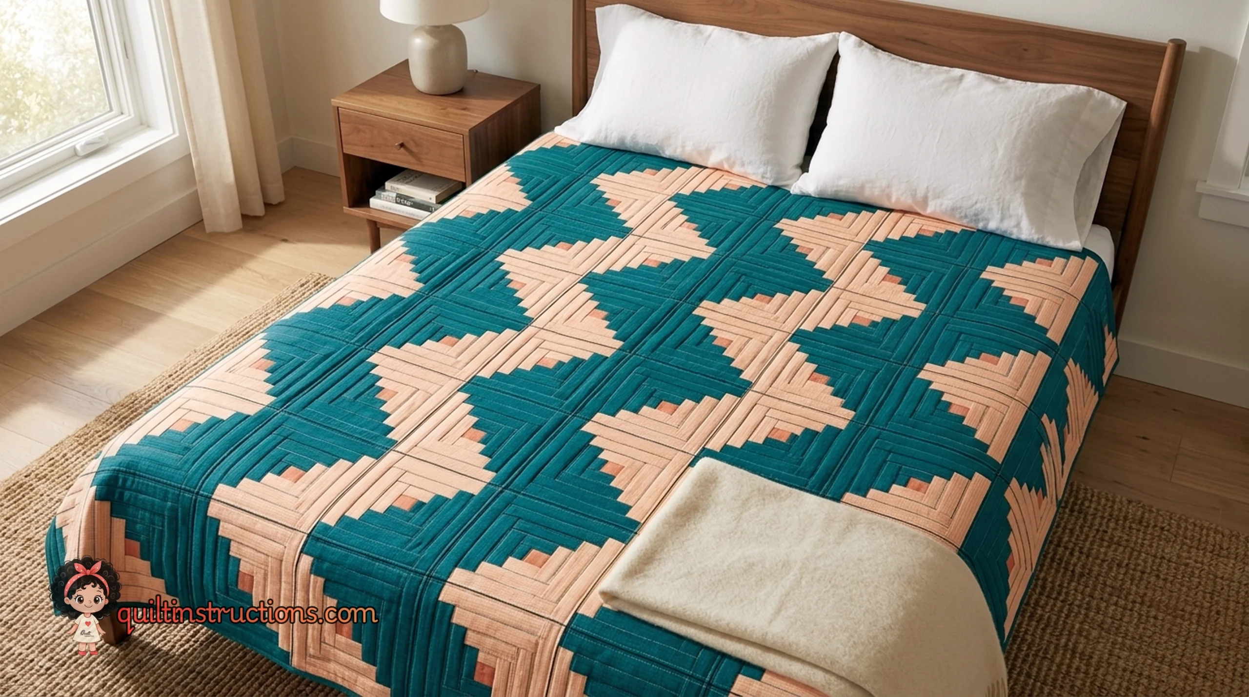 Close up of Creative Log Cabin Quilt stitching and fabric texture - by team quilt instructions Close up of Creative Log Cabin Quilt stitching and fabric texture - by team quilt instructions